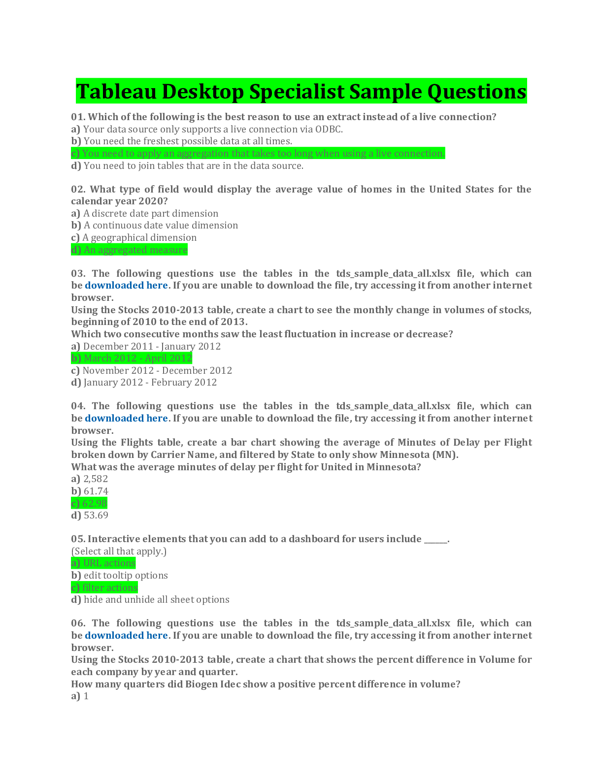 Preview image for Tableau Desktop Specialist Sample Questions And Answers Latest Update
